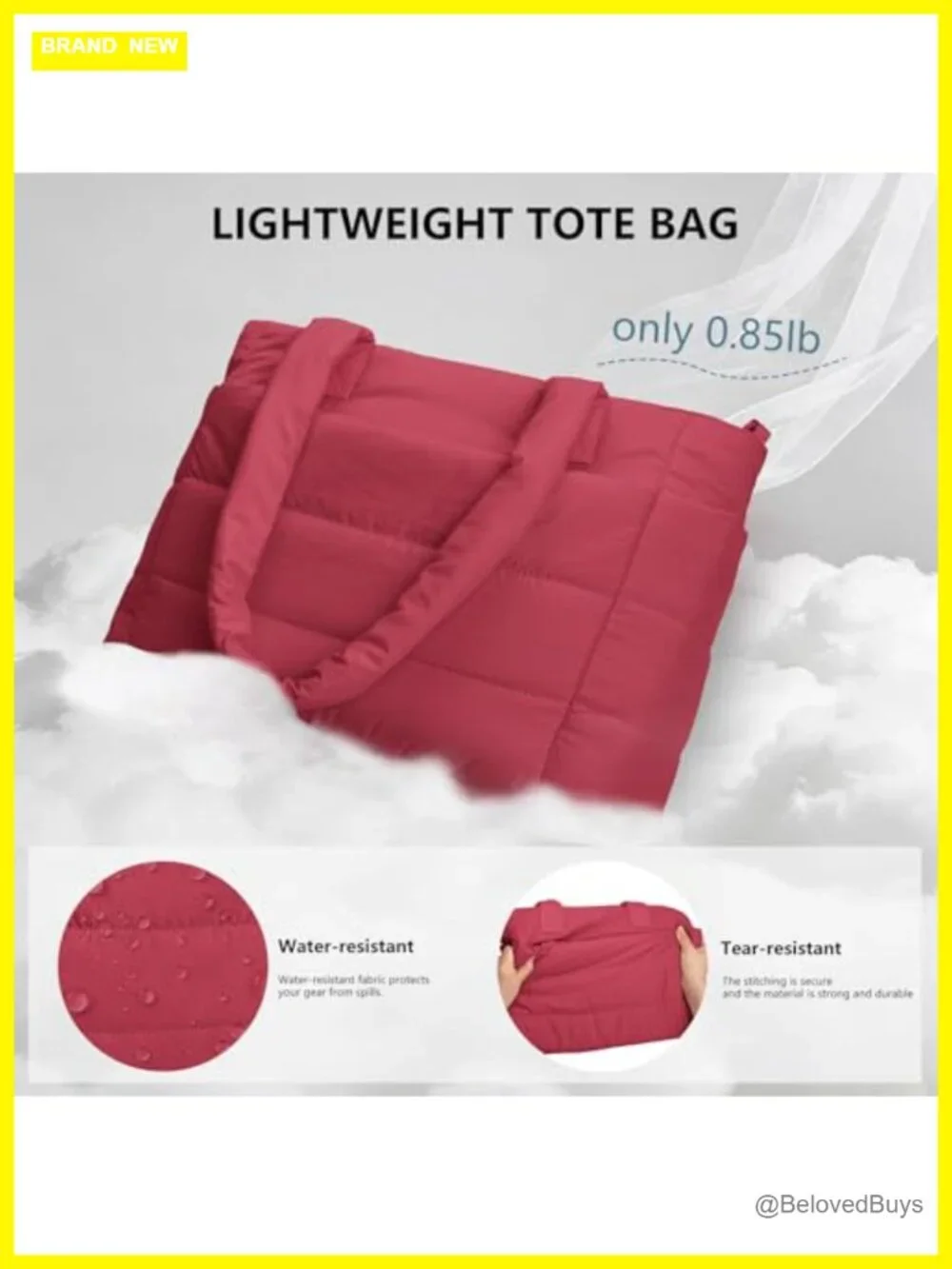 Quilted Puffer Tote Bag with 40oz Tumbler Holder Lightweight Water-Resistant